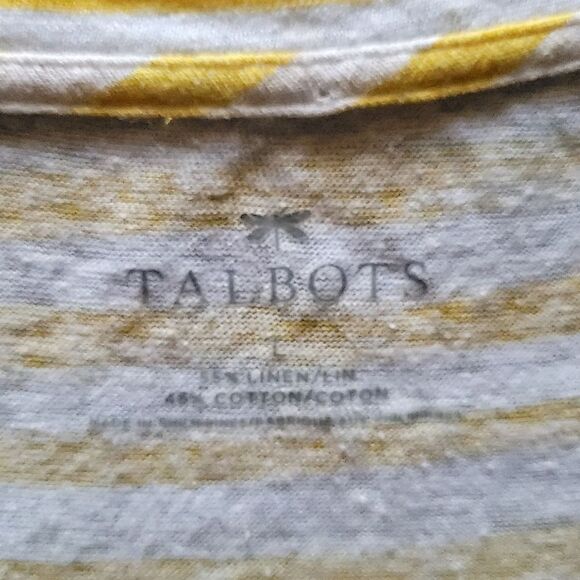 Talbots Striped Yellow White Linen Blend Top Blouse Women's Size Large - Picture 6 of 9